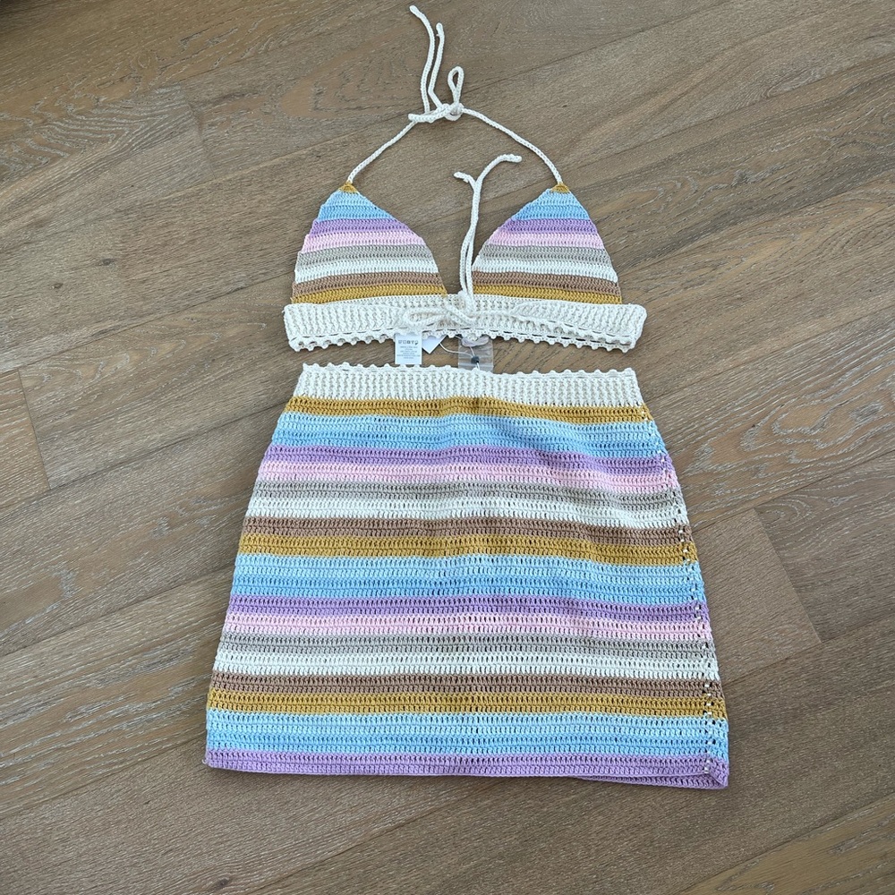 Lovers + Friends Pastel Rainbow Crochet Crop Top & Skirt Set - Picture 4 of 6